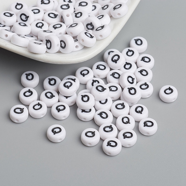 

PandaHall Acrylic Beads, with Horizontal Hole, Letter, Flat Round, Letter.Q, 7x4mm, Hole: 1mm, about 3500pcs/500g Acrylic Letter Q White