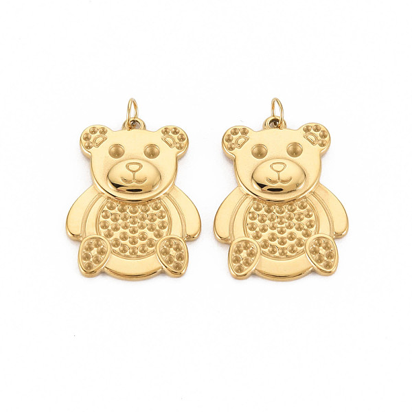 

PandaHall Ion Plating(IP) 304 Stainless Steel Pendant Rhinestone Settings, with Jump Rings, Flat Round, Bear, Real 14K Gold Plated, Fit For...
