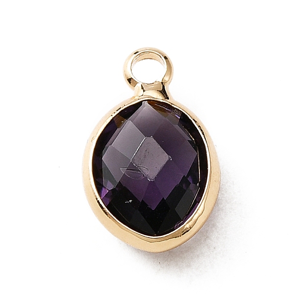 

PandaHall Faceted Glass Pendants, February Birthstone Charms, with Brass Cabochon Settings, Oval, Golden, Dark Slate Blue, 13x8x4mm, Hole...