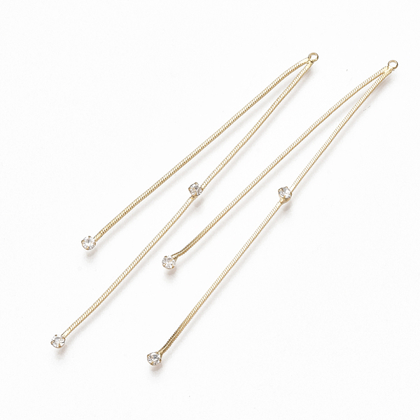 

PandaHall Brass Snake Chain Tassel Pendants, with Cubic Zirconia, Clear, Real 18K Gold Plated, 95x3x1mm, Hole: 1.4mm Brass Clear