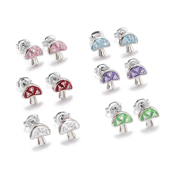 

PandaHall Brass Micro Pave Clear Cubic Zirconia Stud Earrings, with Enamel and Ear Nuts, Mushroom, Platinum, Mixed Color, 9x8.5x3mm, Pin..., Multicolor