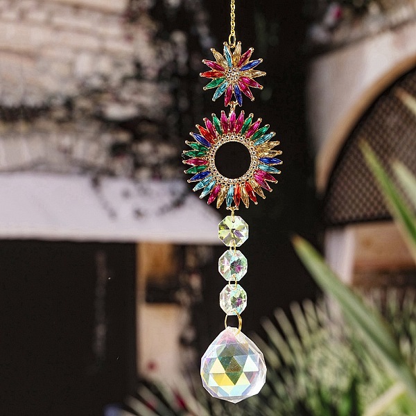 

PandaHall Crystal Pendant Decorations, with Metal Findings, for Home, Garden Decoration, Sun, 330x45mm Glass Sun