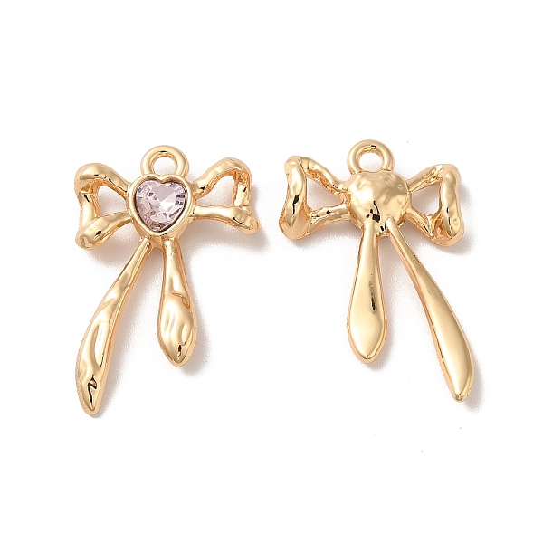 

PandaHall Rack Plating Alloy Charms, with Glass, Nickel Free, Bowknot with Heart Charms, Golden, Pink, 25x16x3.5mm, Hole: 1.8mm Alloy+Glass...