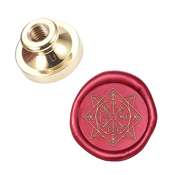 

PandaHall DIY Scrapbook, Brass Wax Seal Stamp Head, Kooer Viking Rune Vegvisir, Golden, 25x14mm Brass