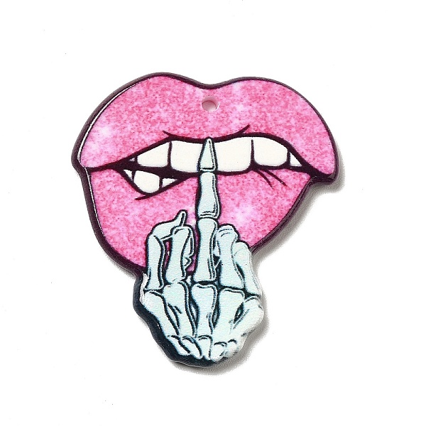 

PandaHall Acrylic Pendants, Skull Hand Theme Charms, Lip Pattern, 34x30.5x2.5mm, Hole: 1.8mm Acrylic Lip