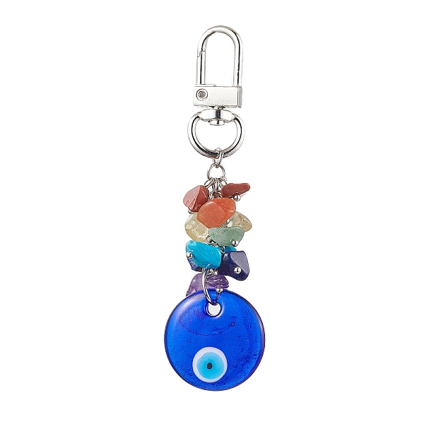 

PandaHall Blue Evil Eye Lampwork Pendant Decooration, 7 Chakra Natural & Synthetic Gemstone Chip Beads & Swivel Clasps Charms for Bag...