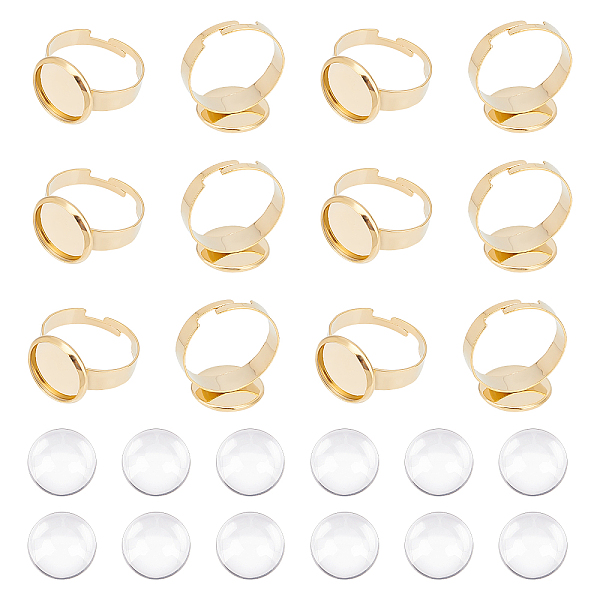 

PandaHall DICOSMETIC 12Pcs Finger Ring Trays Golden Round Blank Ring Bezel Trays Adjustable Rings Base Trays Stainless Steel Ring with 12Pcs...