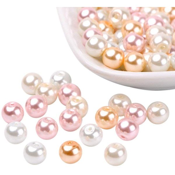 

PandaHall Barely Pink Mix Pearlized Glass Pearl Beads, Mixed Color, 8mm, Hole: 1mm, about 100pcs/box Glass Round Multicolor