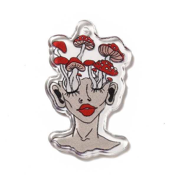 

PandaHall Printed Transparent Acrylic Pendants, Mushroom Girl Charm, 41.5x24x2.3mm, Hole: 2mm Acrylic Human