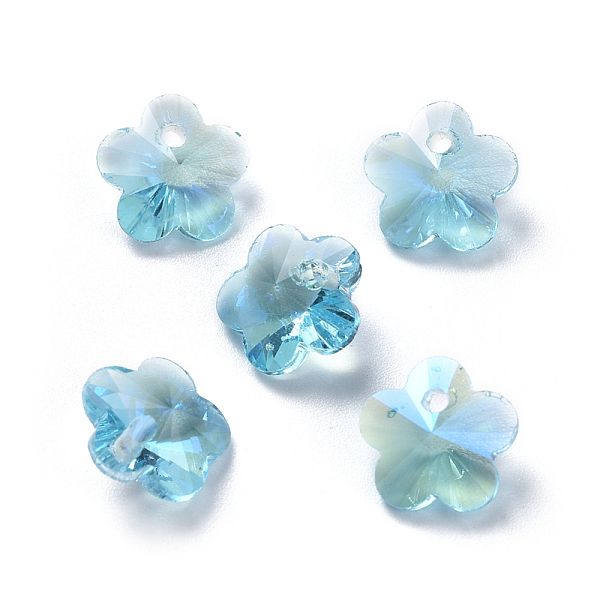 

PandaHall Glass Rhinestone Charms, Faceted, Plum Blossom, Aquamarine, 7.5x8x4.5mm, Hole: 1mm Glass Flower Cyan