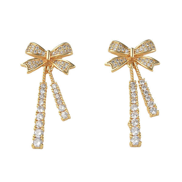 

PandaHall Brass Micro Pave Clear Cubic Zirconia Pendants, Nickel Free, Bowknot, Real 18K Gold Plated, 30x15x4mm, Hole: 2mm Brass+Cubic...