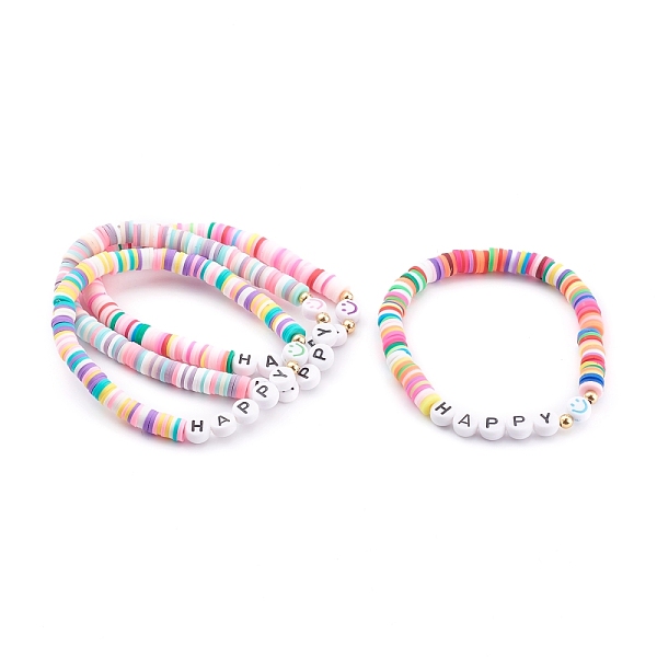 

PandaHall Rainbow Polymer Clay Heishi Beaded Stretch Bracelets for Valentine's Day, Letter Beaded Stackable Bracelets, Smile Face, Word Love..., Multicolor