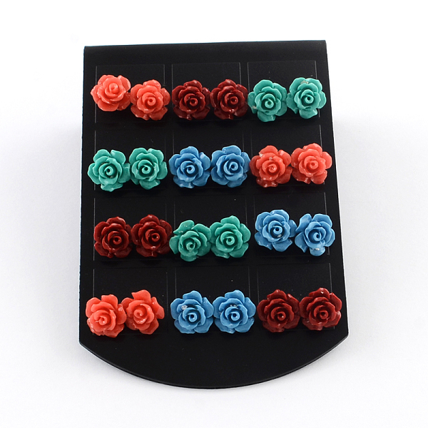 

PandaHall Synthetical Coral Flower Ear Studs, Mixed Color, 10x10mm, Pin: 0.8mm, 12pairs/card Synthetic Coral Multicolor