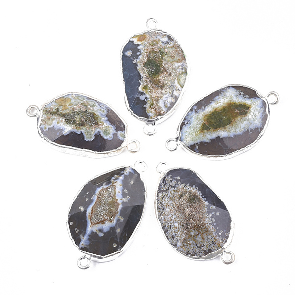 

PandaHall Electroplate Natural Agate Links connectors, with Iron Findings, Dyed, Nuggets, Platinum, Gainsboro, 43~46x22~27x8~15mm, Hole: 2mm..., Gray