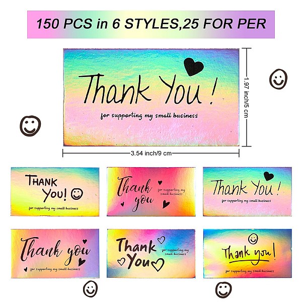 

PandaHall 150 Sheets 6 Style Coated Paper Cards, with Laser Film and Word Thank You for Supporting My Small Business Card, Rectangle...