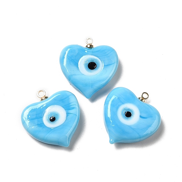 

PandaHall Handmade Lampwork Pendants, with Real 18K Gold Plated Plated Brass Finding, Cadmium Free & Lead Free, Heart with Evil Eye, Light...