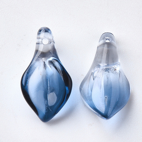 

PandaHall Two Tone Transparent Spray Painted Glass Pendants, Petaline, Marine Blue, 20x10.5x6mm, Hole: 1.2mm Glass Petaline Blue