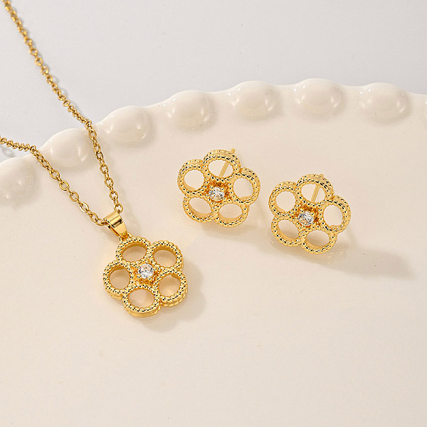 

PandaHall Elegant Copper Inlaid Zirconia Floral Jewelry Set for Women's Holiday Gift Brass