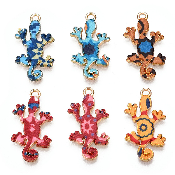 

PandaHall Alloy Enamel Pendants, Light Gold, Gecko Charm, Mixed Color, 27x14.5x1.5mm, Hole: 1.6mm Alloy+Enamel Other Animal Multicolor
