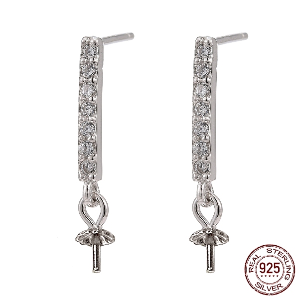 

PandaHall Rhodium Plated 925 Sterling Silver Stud Earring Findings, with Cubic Zirconia, For Half Drilled Beads, Rectangle, Clear, Platinum...