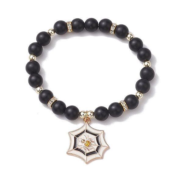 

PandaHall Frosted Natural Black Agate(Dyed & Heated) Beaded Stretch Bracelets, Halloween Spider Web Alloy Enamel Charm Bracelets for Women...