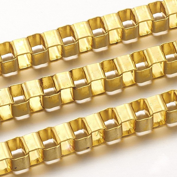 PandaHall Iron Venetian Chains, Box Chains, Soldered, Agrade, Golden, 6x4x5mm Iron