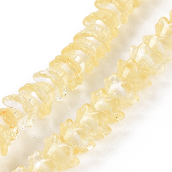 

PandaHall Transparent Glass Beads Strands, Flower, Light Khaki, 11~12x7.5~8mm, Hole: 1.4mm, about 50pcs/strand, 11.42''(29cm) Glass Flower
