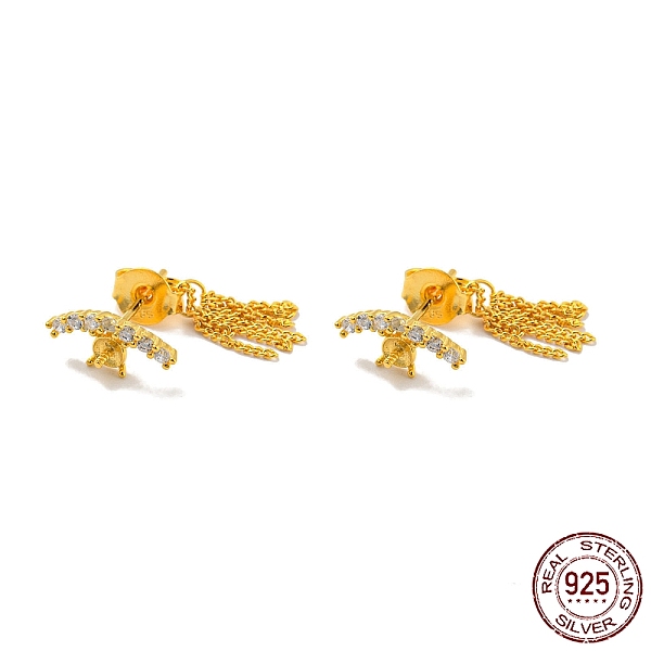 

PandaHall 925 Sterling Silver Micro Pave Clear Cubic Zirconia Stud Earring Findings, Tassel Front Back Earring Findings for Half Drilled...