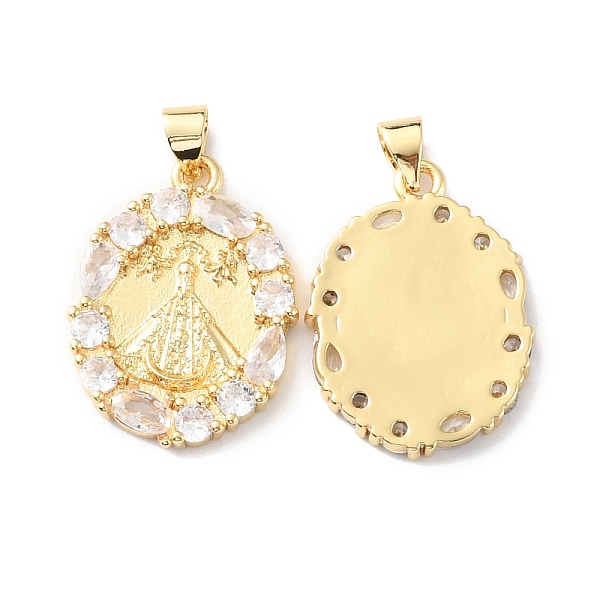 

PandaHall Rack Plating Brass Micro Pave Cubic Zirconia Pendants, Long-Lasting Plated, Cadmium Free & Lead Free, Oval with Nossa Senhora..., Clear
