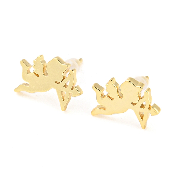 

PandaHall Rack Plating Brass Cupid Stud Earrings, Cadmium Free & Lead Free, Long-Lasting Plated, Golden, 8.5x12mm Brass Cupid
