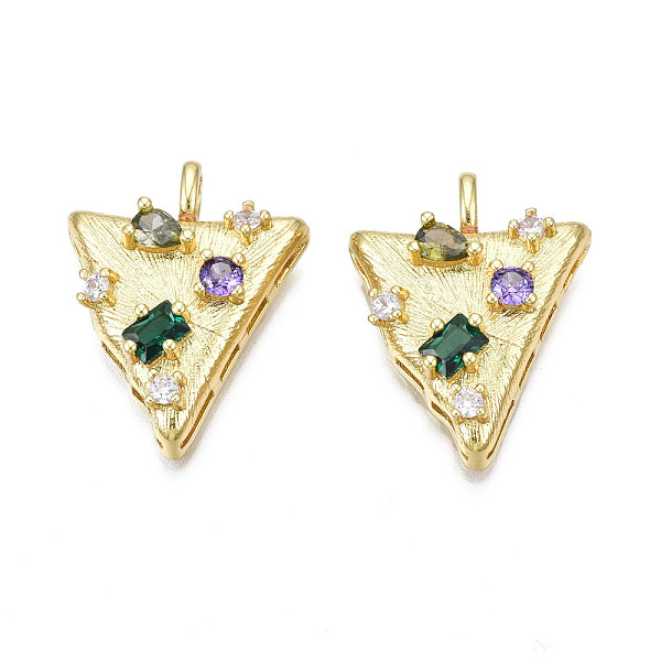 

PandaHall Brass Micro Pave Cubic Zirconia Pendants, Nickel Free, Real 18K Gold Plated, Triangle, Colorful, 21.5x17x5.5mm, Hole: 1.8mm...