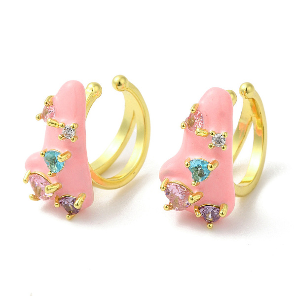 

PandaHall Colorful Cubic Zirconia Triangle Cuff Earrings with Enamel, Rack Plating Brass Jewelry for Women, Cadmium Free & Lead Free, Real...