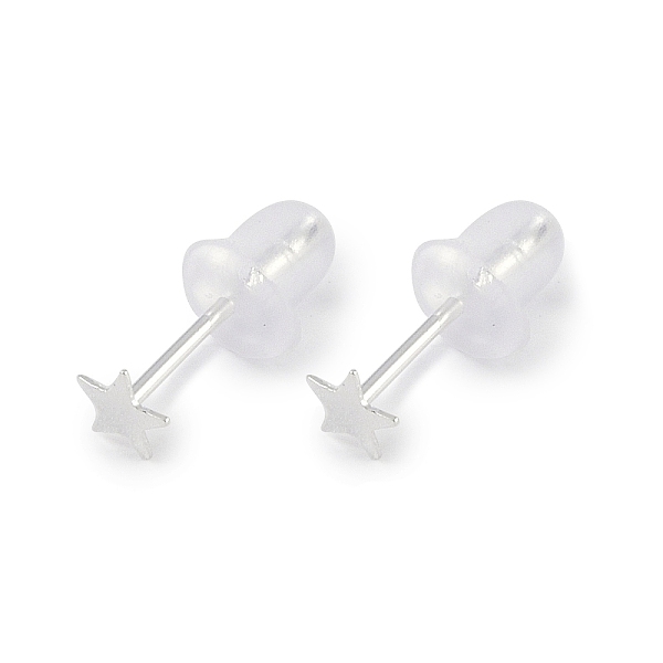 

PandaHall 999 Sterling Silver Stud Earrings for Women, with 999 Stamp, Star, 4x4mm Sterling Silver Star