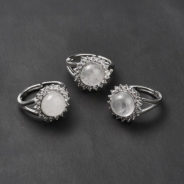 

PandaHall Natural Quartz Crystal Adjustable Rings, Platinum Tone Flower Brass Rhinestone Rings for Women, Cadmium Free & Lead Free, US Size..., Clear