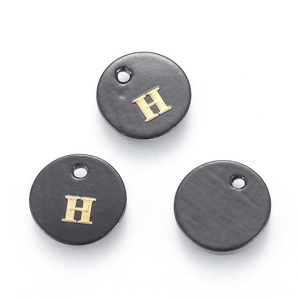 

PandaHall Freshwater Shell Charms, with Gold Blocking Letter, Dyed, Flat Round, Black, Letter.H, 11x1.5mm, Hole: 1.5mm Freshwater Shell...