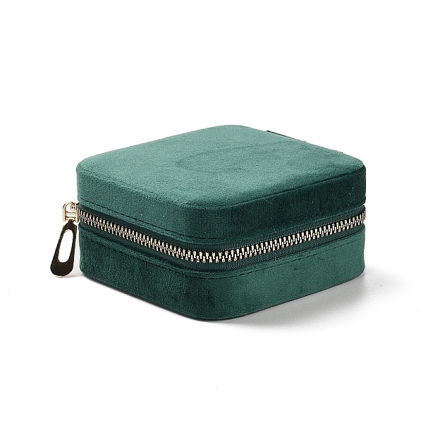 

PandaHall Square Velvet Jewelry Storage Zipper Boxes, Portable Travel Jewelry Case for Rings Earrings Bracelets Storage, Dark Green...