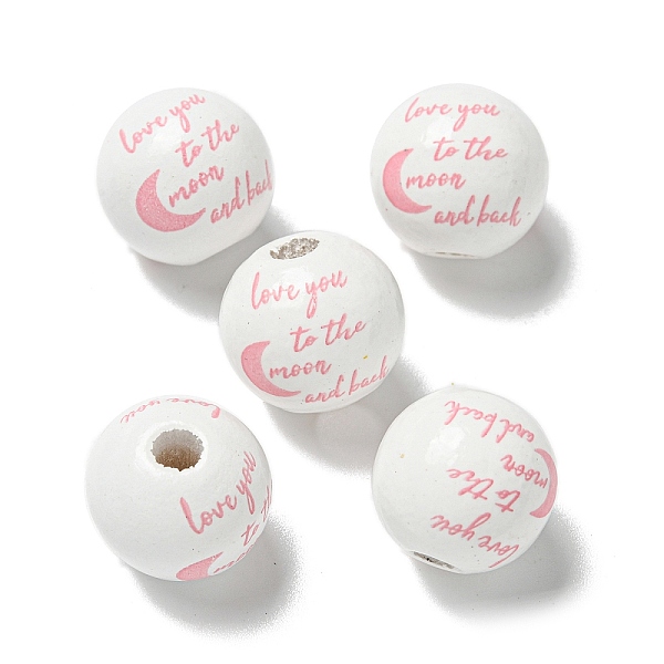 

PandaHall Printed Wood European Beads, Round with Word Pattern, Light Coral, 15.5~16mm, Hole: 4~4.5mm Wood Round