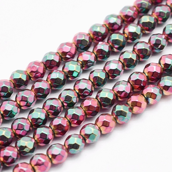 PandaHall Electroplate Non-magnetic Synthetic Hematite Beads Strands, Faceted, Round, Burgundy Plated, 6mm, Hole: 1mm, about 73pcs/strand...