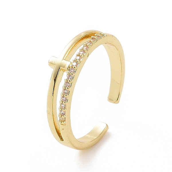 

PandaHall Clear Cubic Zirconia Cross Open Cuff Ring, Brass Jewelry for Women, Golden, Inner Diameter: 17.8mm Brass+Cubic Zirconia Clear