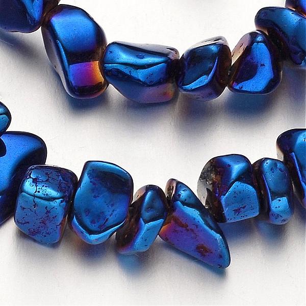 

PandaHall Electroplate Non-magnetic Synthetic Hematite Beads Strands, Chip, Blue Plated, 4~12mm, Hole: 1mm, about 69pcs/strand, 15.7 inch...