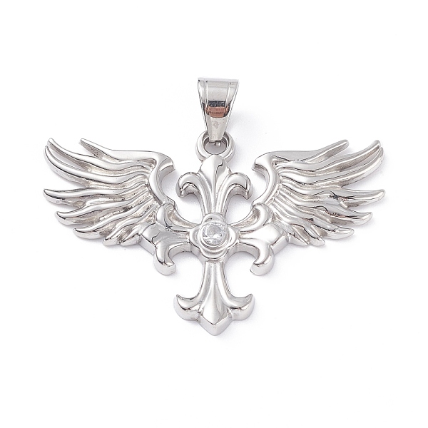 

PandaHall 304 Stainless Steel Big Pendants, with Rhinestone, Wing with Cross, Stainless Steel Color, 58x38x4mm, Hole: 7x9mm Stainless...