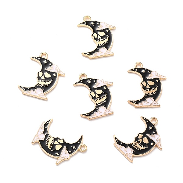 

PandaHall Alloy Enamel Pendants, Gothic Theme, Moon with Skull, Black, 26x20x1.5mm, Hole: 2mm Alloy+Enamel Moon Black