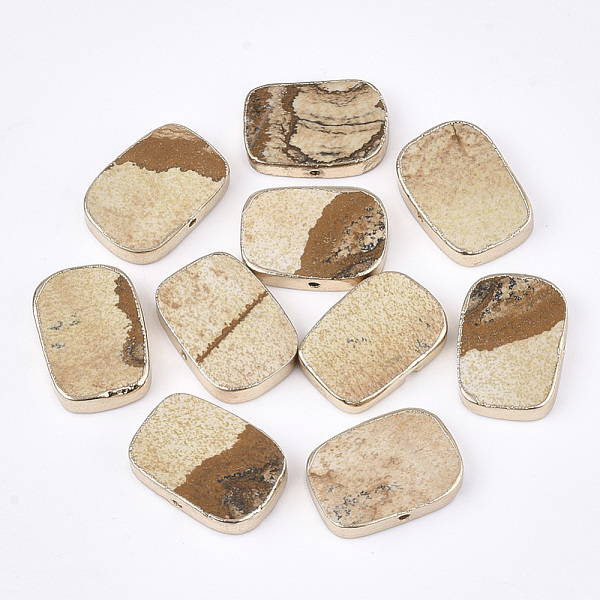 

PandaHall Electroplate Natural Picture Jasper Beads, Rectangle, 13~14x18~19x3~4mm, Hole: 1mm Picture Jasper Rectangle