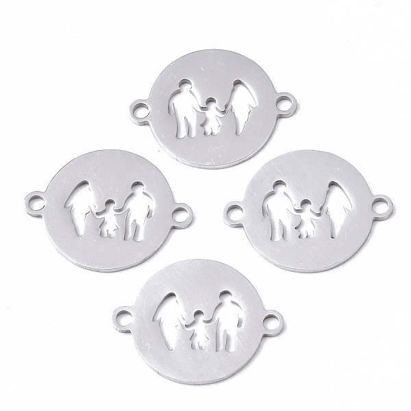 

PandaHall 201 Stainless Steel Links Connectors, Laser Cut, Flat Round with Family, Stainless Steel Color, 20x15x1mm, Hole: 1.8mm 201...