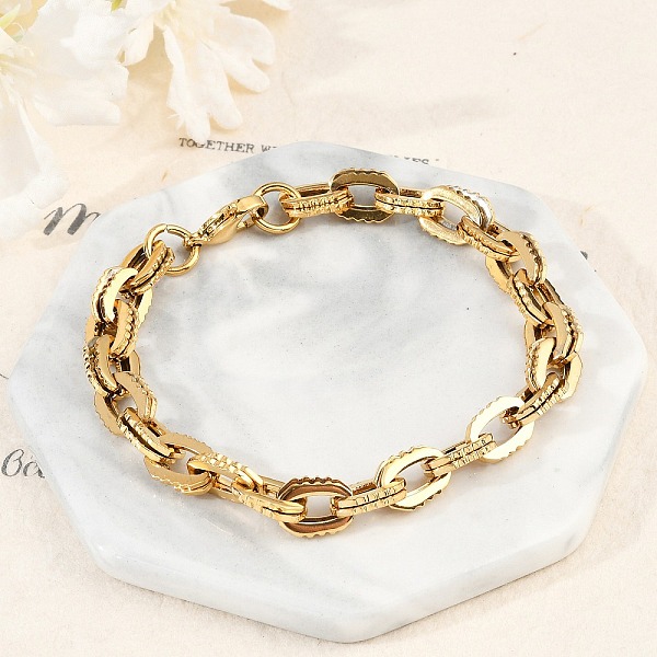 304 Stainless Steel Double Cable Link Chain Bracelets for Women Men