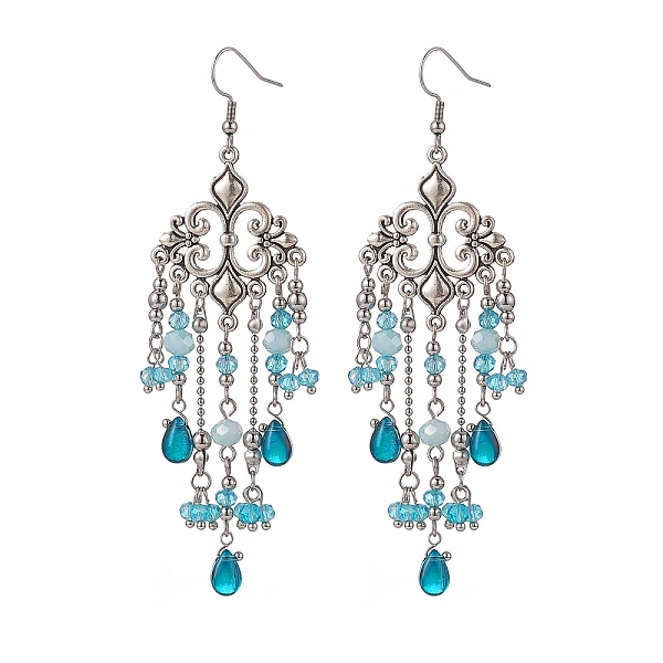 

PandaHall Glass Teardrop Tassel Chandelier Earrings, 316 Surgical Stainless Steel Long Drop Earrings for Women, Light Sea Green, 104mm, Pin...