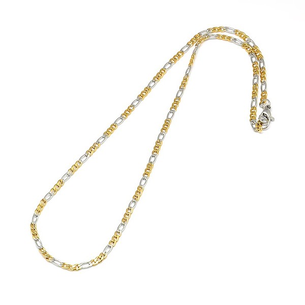 

PandaHall 304 Stainless Steel Figaro Chain Necklace Making, Mixed Color, 17.91 inch(45.5cm), 3mm 304 Stainless Steel
