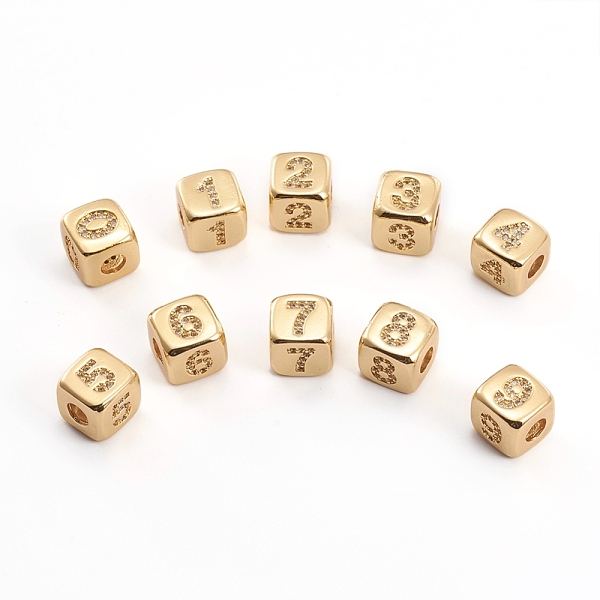 PandaHall Brass Micro Pave Clear Cubic Zirconia Beads, Cube with Number, Golden, 8.5x8.5x8.5mm, Hole: 3.5mm Brass+Cubic Zirconia Number...