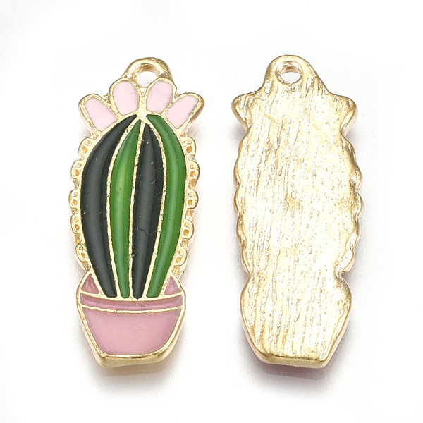 

PandaHall Alloy Enamel Pendants, Cactus, Light Gold, Green, 31x11x2mm, Hole: 1.5mm Alloy+Enamel Others Green