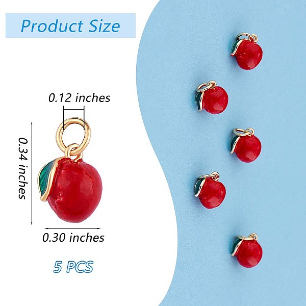 5 Pieces Apple Charms Pendant Enamel Fruit Charm Cute Red Apple Pendant For Jewelry Keychain Earring Making Crafts